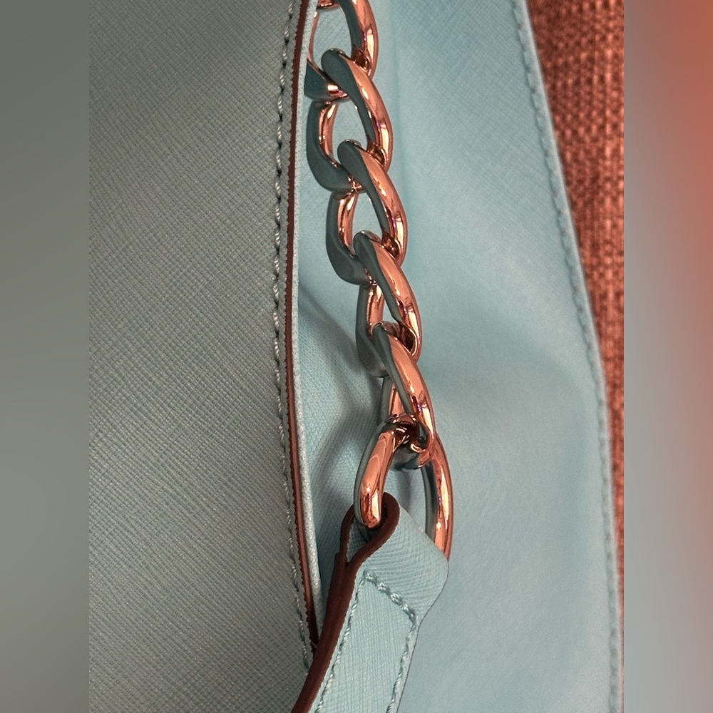 Authentic Michael Kors Aquamarine Large Hamilton Leather Satchel Tote! NWT - Picture 4 of 9
